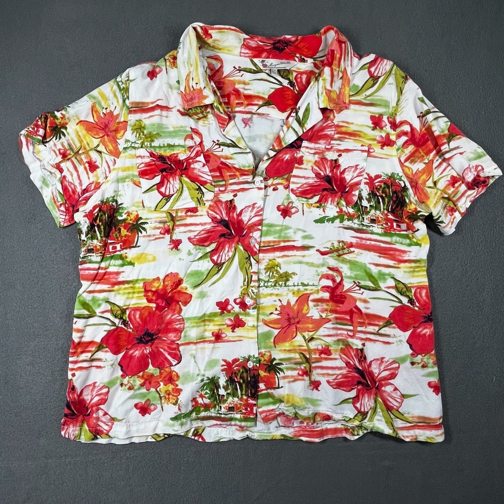 Margaritaville XXL Tropical Hawaiian Shirt Floral Red Green White Mens‎